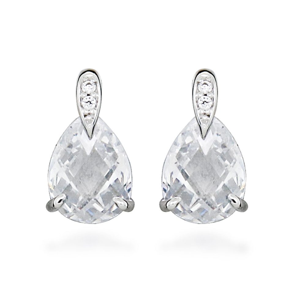 Earrings with Pear Shape Cubic Zirconia in Sterling Silver