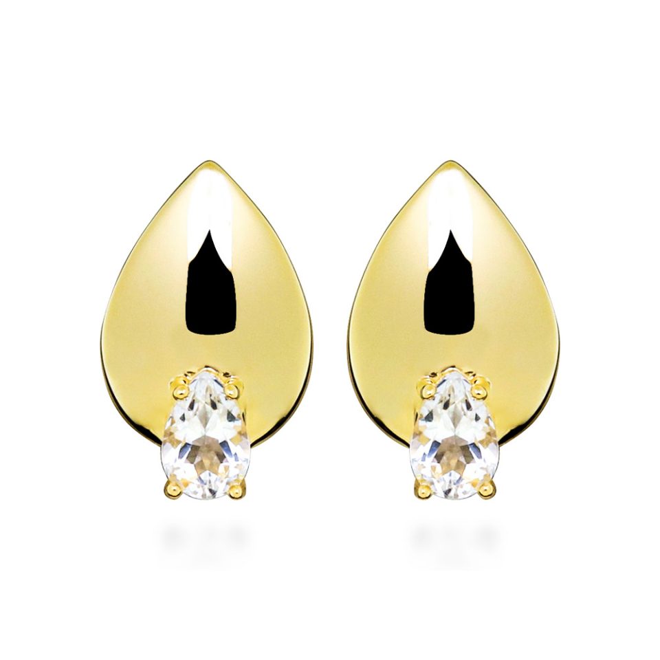 Earrings with Pear Shape White Topaz in Gold Plated Sterling Silver