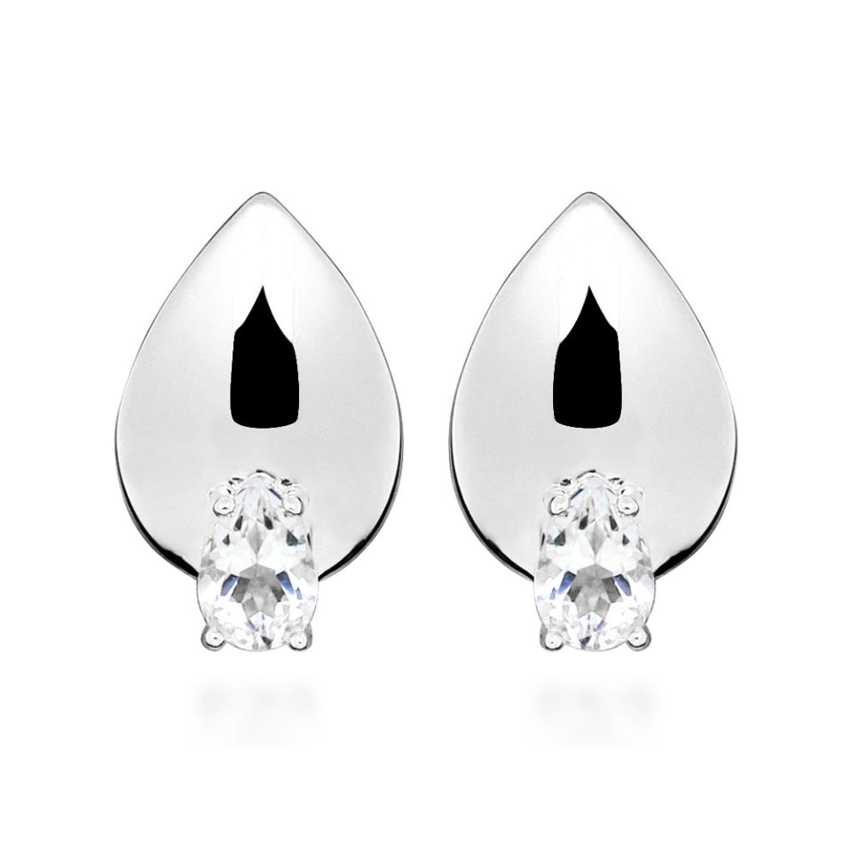 Earrings with Pear Shape White Topaz in Sterling Silver