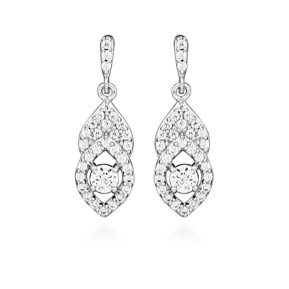 Drop Earrings with Cubic Zirconia in Sterling Silver