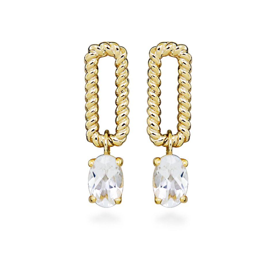 Drop Earrings with Oval Cubic Zirconia in Gold Plated Sterling Silver