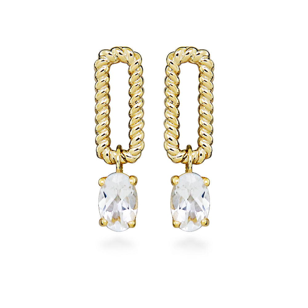 Drop Earrings with Oval Cubic Zirconia in Gold Plated Sterling Silver