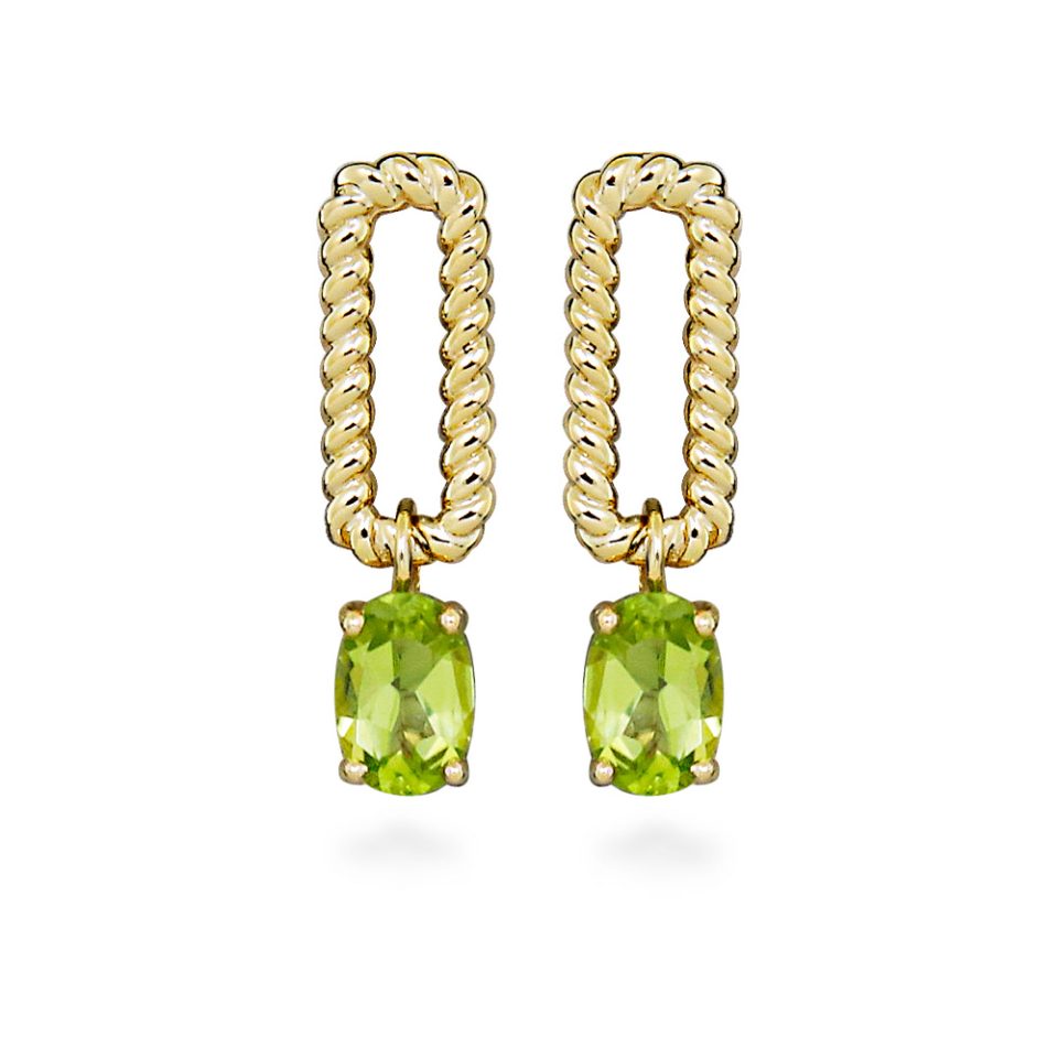 Drop Earrings with Oval Peridot in Gold Plated Sterling Silver