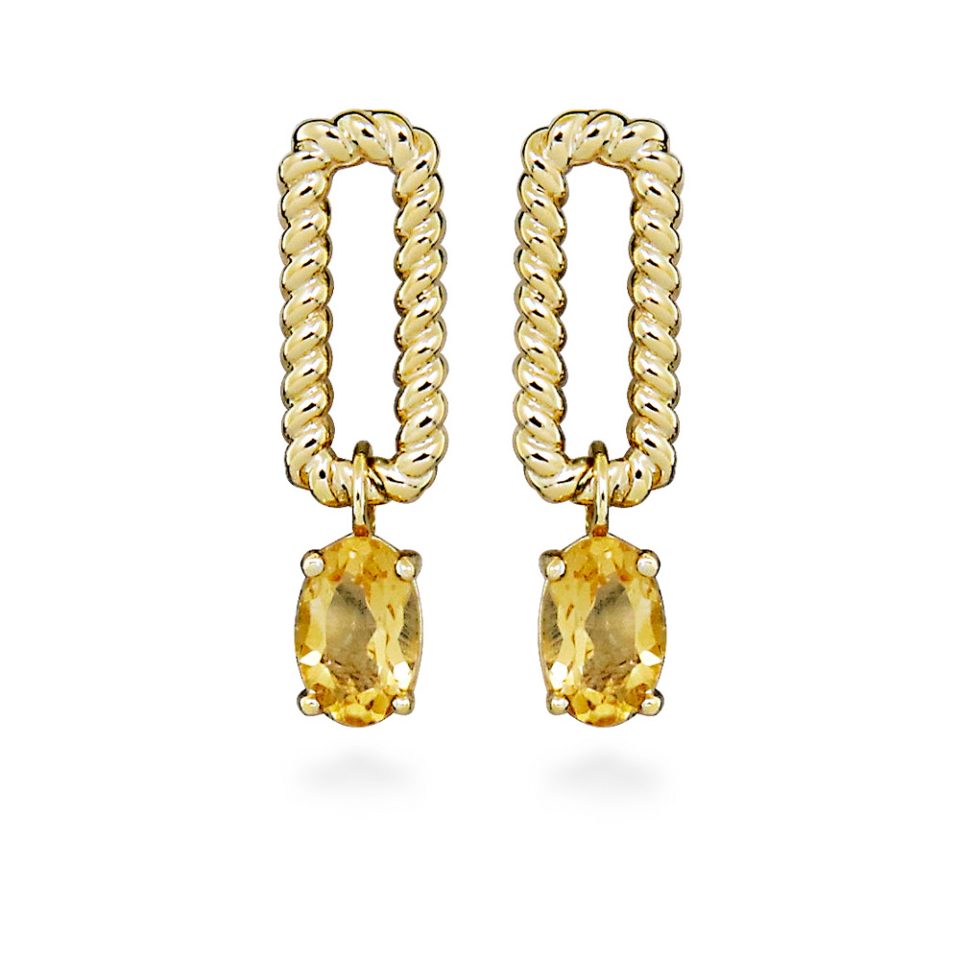 Drop Earrings with Oval Citrine in Gold Plated Sterling Silver