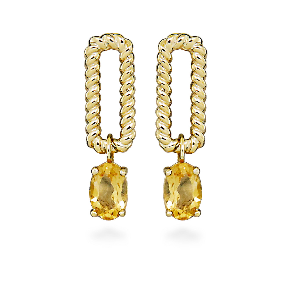 Drop Earrings with Oval Citrine Gold Plated Sterling Silver