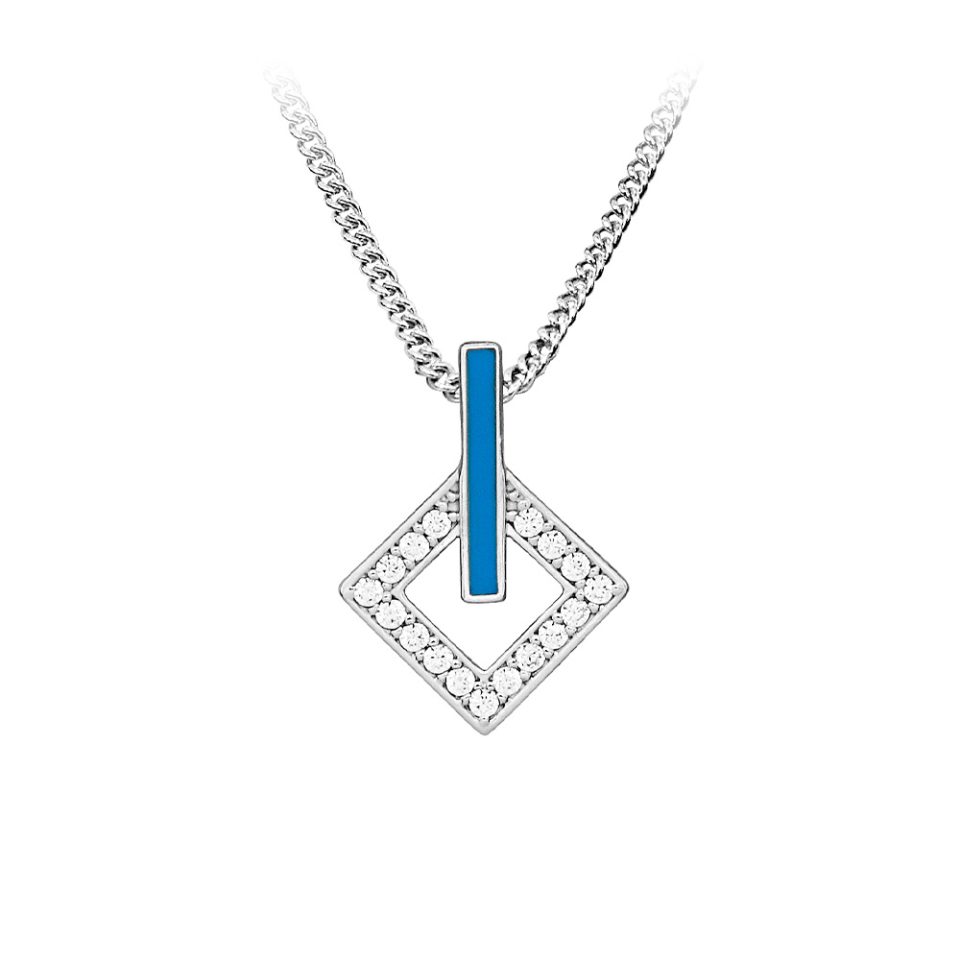 Pendant with Cubic Zirconia and Teal Enamel in Sterling Silver with Chain