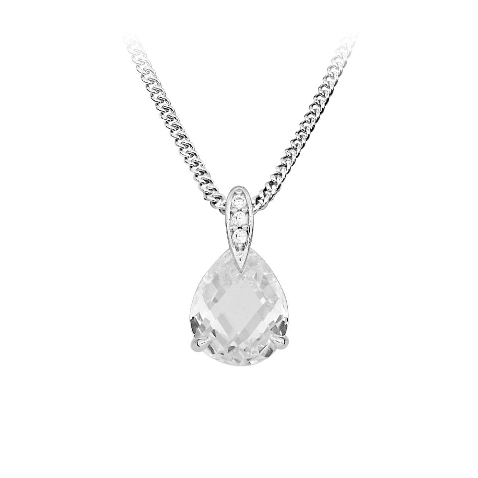 Pendant with Pear Shape Cubic Zirconia in Sterling Silver with Chain