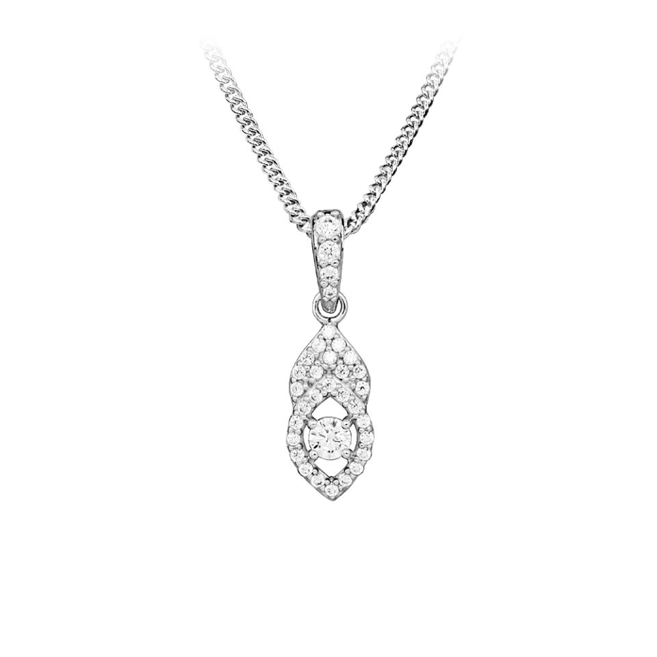 Drop Pendant with Cubic Zirconia in Sterling Silver with Chain