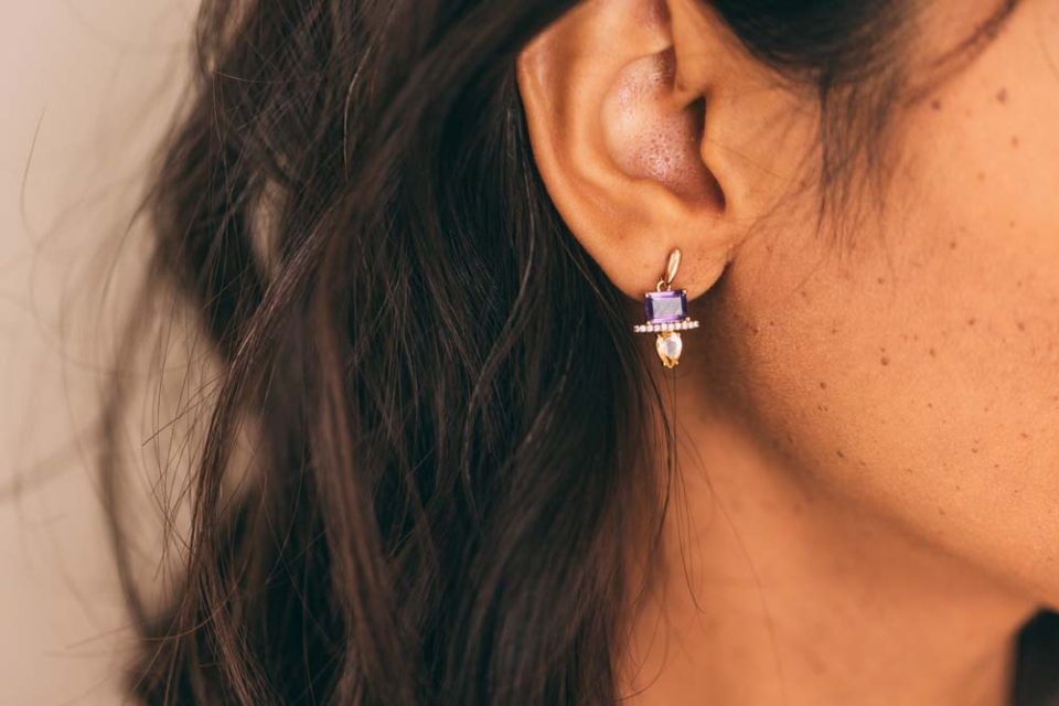 Earrings with Amethyst, Cubic Zirconia