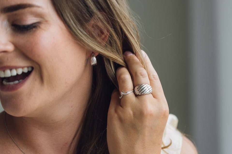 Wave Hoop Earrings in Sterling Silver