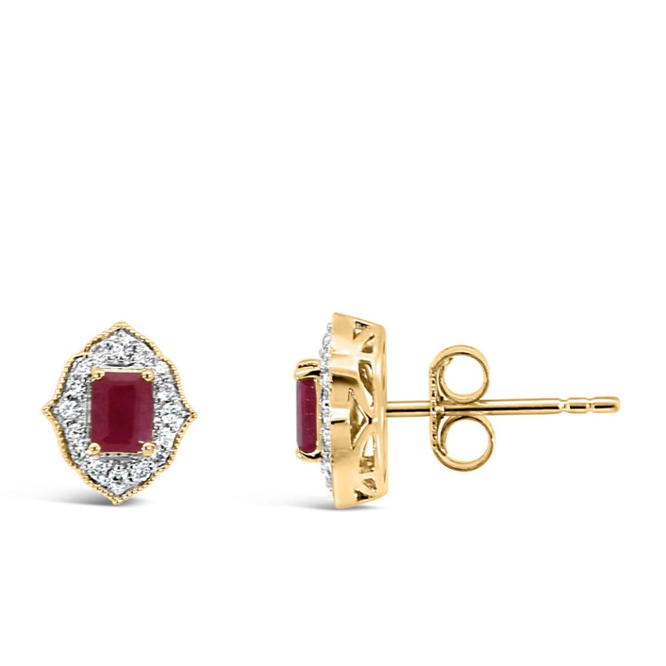 Elara Earrings with .14 Carat TW of Diamonds and Ruby in 10kt Yellow Gold