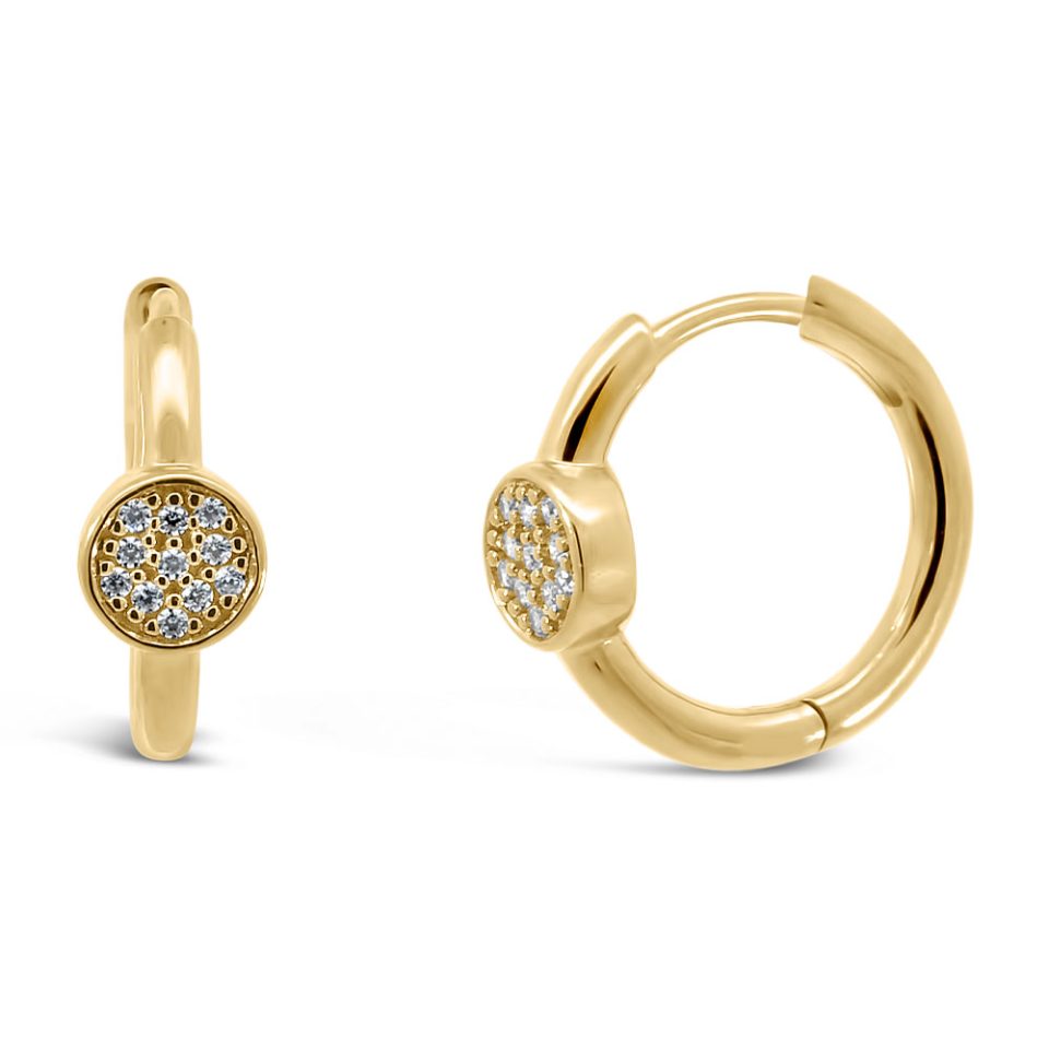 15MM Hoop Earrings with Cubic Zirconia in Gold Plated Sterling Silver