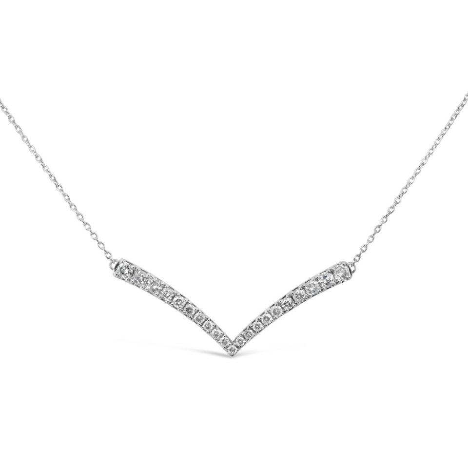 Chevron Necklace with .50 Carat TW of Diamonds in 10kt White Gold