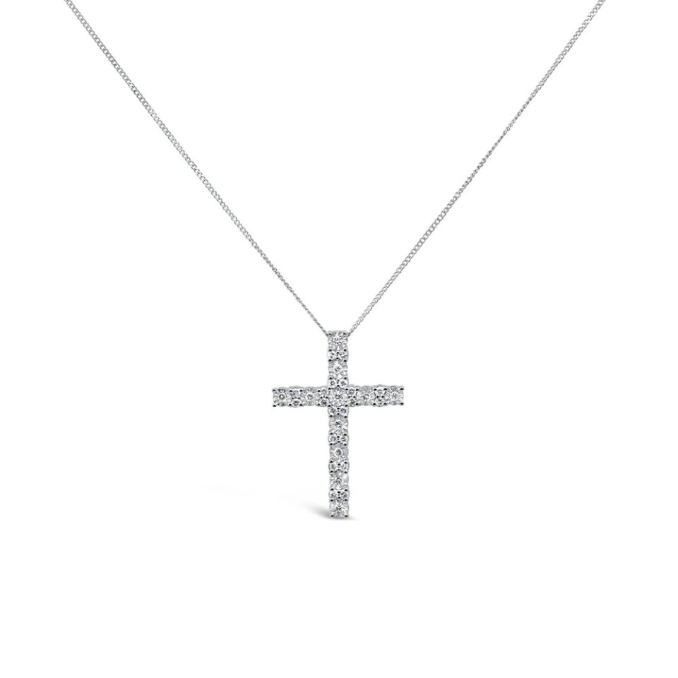 Cross Pendant with .25 Carat TW of Diamonds in 10kt White Gold with Chain