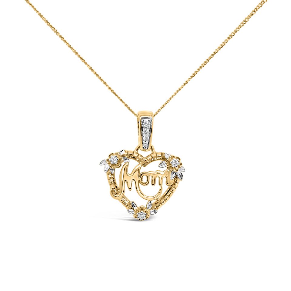 Mom Heart Pendant with .05 Carat TW of Diamonds in 10kt Yellow Gold with Chain