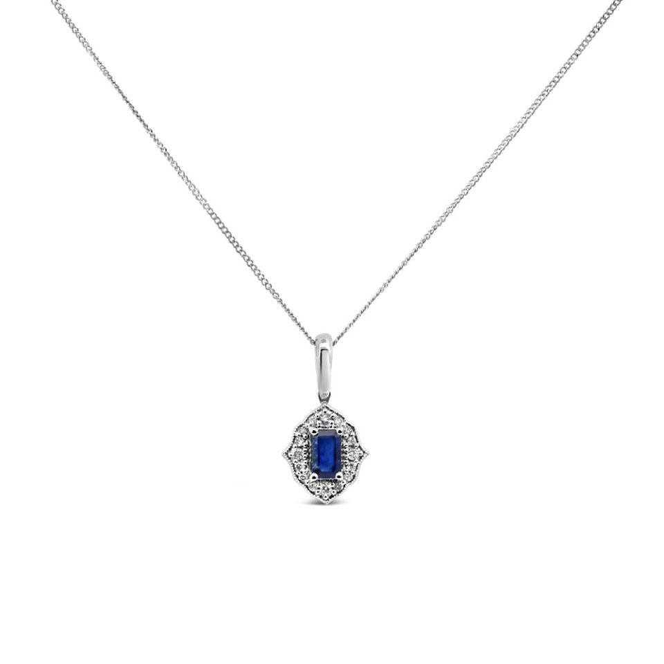 Elara Pendant with Blue Sapphire and .09 Carat TW of Diamonds in 10kt White Gold