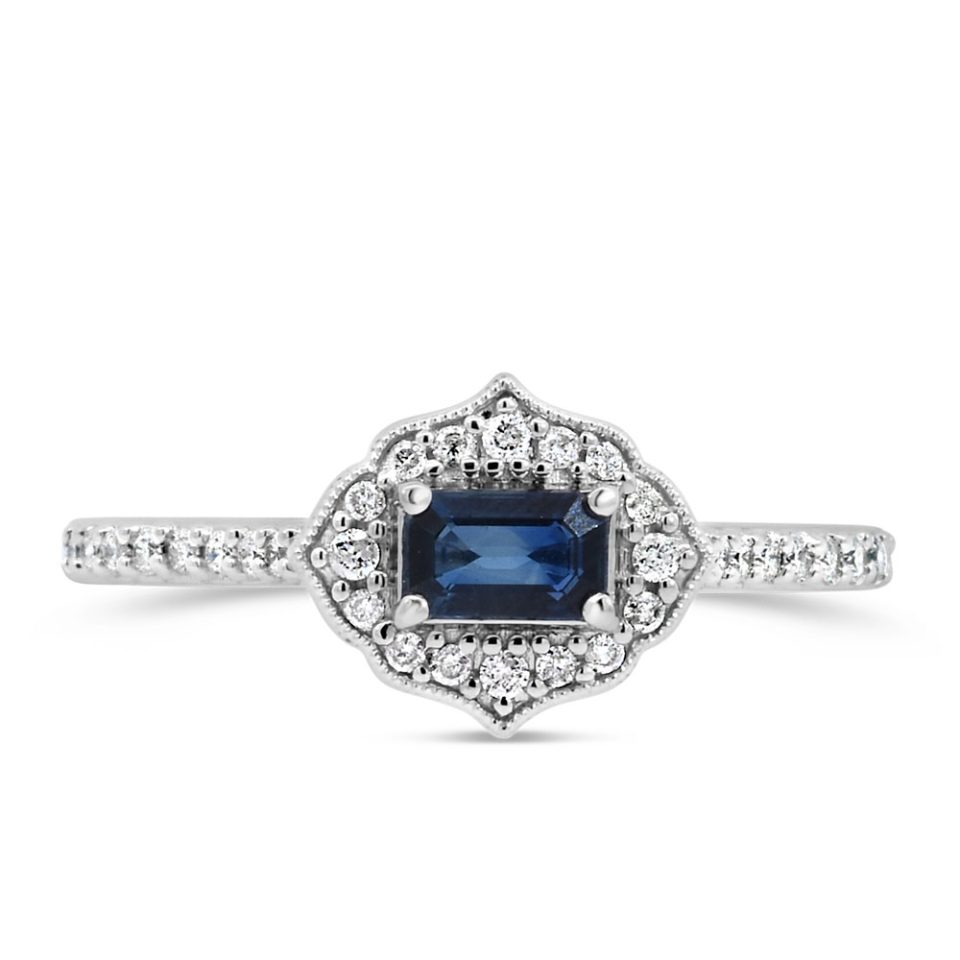 Elara Ring and .20 Carat TW of Diamonds and Blue Sapphire in 10kt White Gold