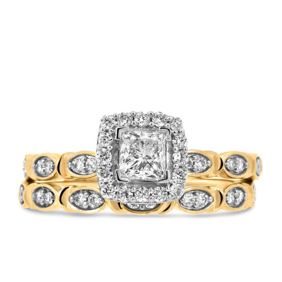 Halo Engagement Ring Set with .75 Carat TW of Diamonds in 14kt Yellow Gold